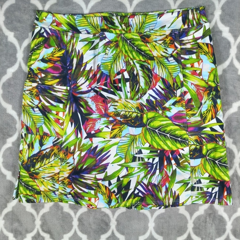Lady Golfwear Golf Skort Size Medium Green Tropical Floral Pockets Active